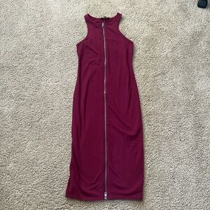 Maroon zip up bodycon dress